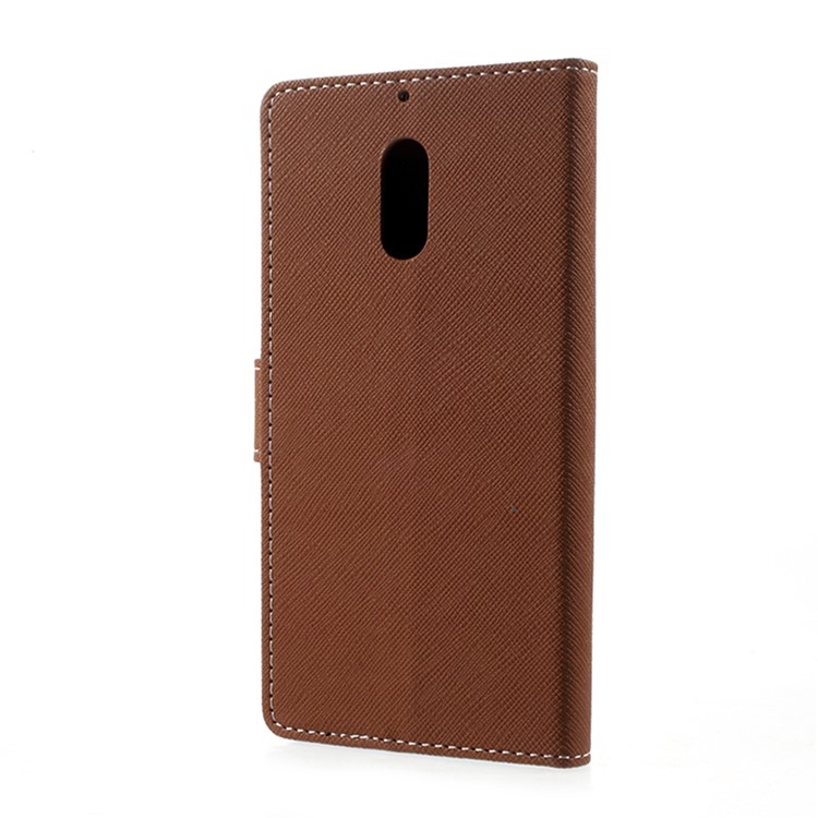 For Nokia 6 Cross Texture Wallet Stand Leather Mobile Casing - Brown-3