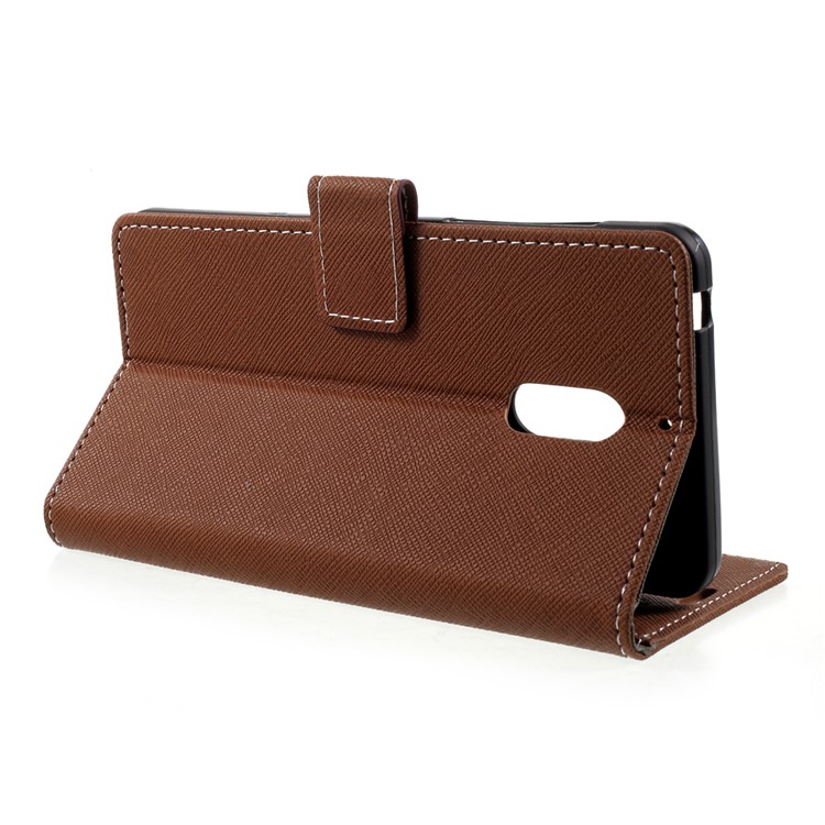 For Nokia 6 Cross Texture Wallet Stand Leather Mobile Casing - Brown-4