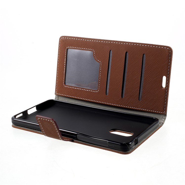 For Nokia 6 Cross Texture Wallet Stand Leather Mobile Casing - Brown-6