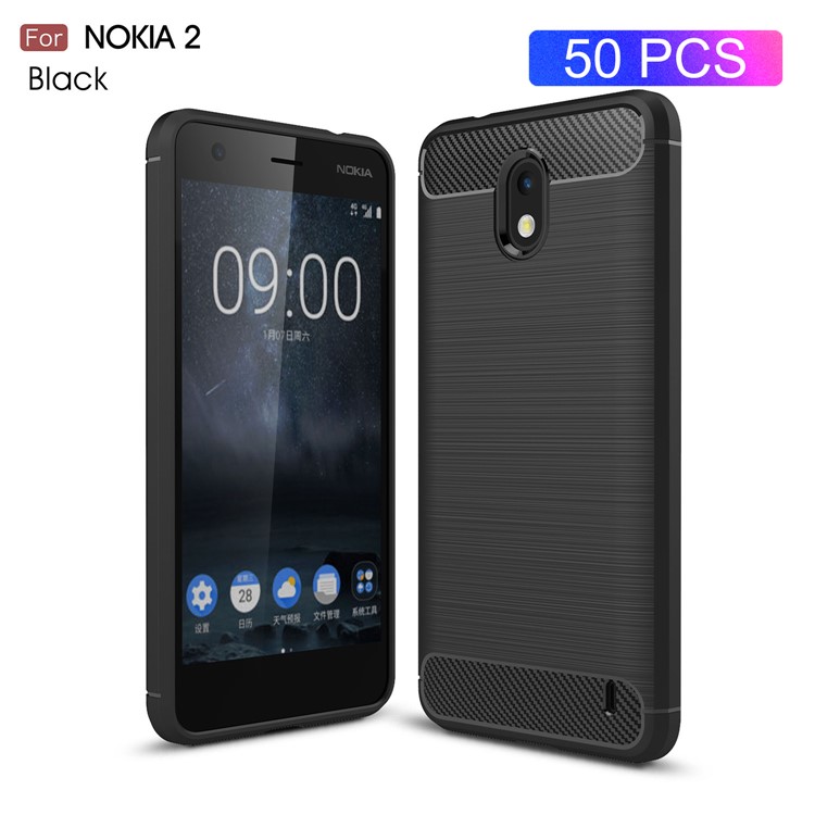 50PCS/Lot Carbon Fibre Brushed TPU Case for Nokia 2 - Black-1