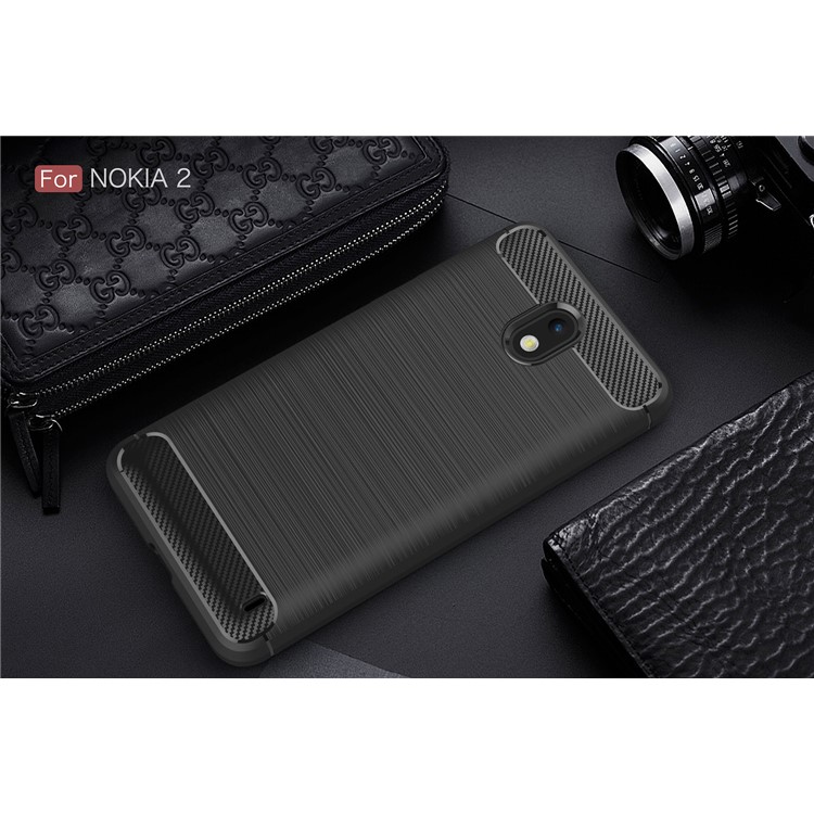 50PCS/Lot Carbon Fibre Brushed TPU Case for Nokia 2 - Black-10
