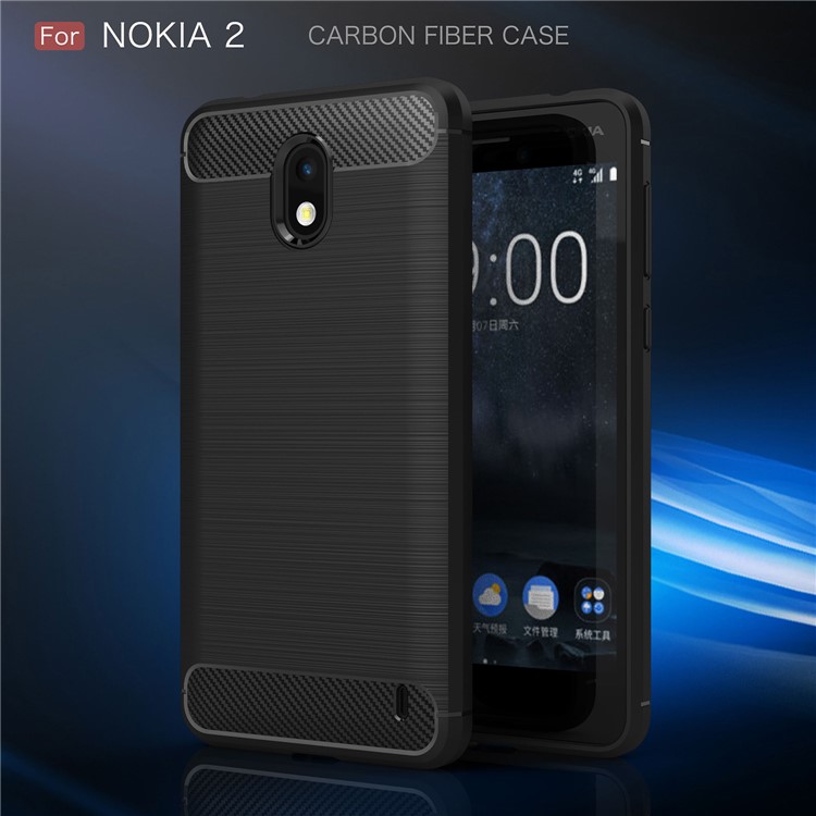 50PCS/Lot Carbon Fibre Brushed TPU Case for Nokia 2 - Black-2