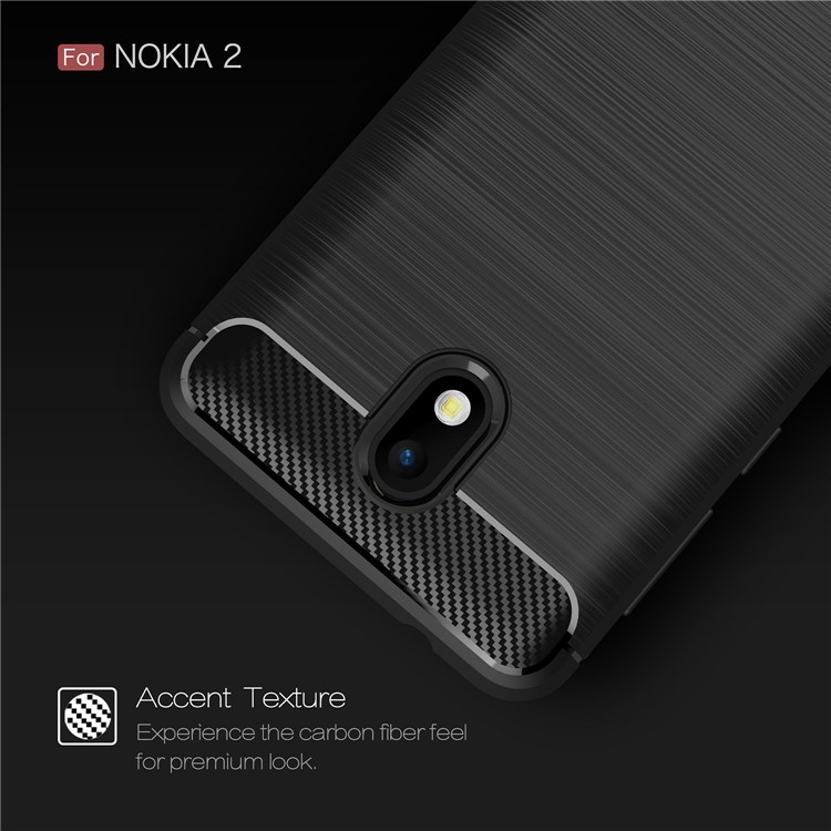 50PCS/Lot Carbon Fibre Brushed TPU Case for Nokia 2 - Black-4