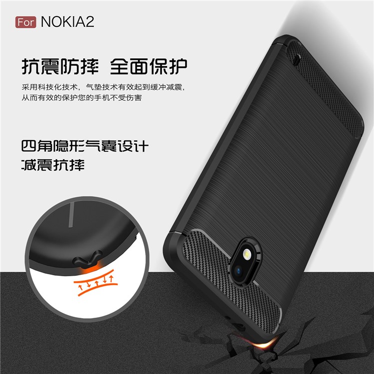 50PCS/Lot Carbon Fibre Brushed TPU Case for Nokia 2 - Black-6
