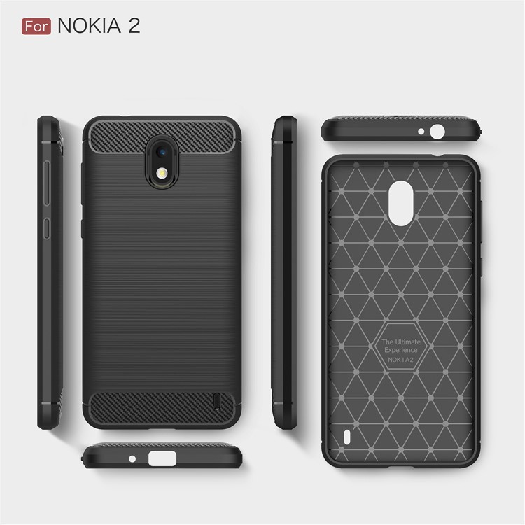 50PCS/Lot Carbon Fibre Brushed TPU Case for Nokia 2 - Black-9