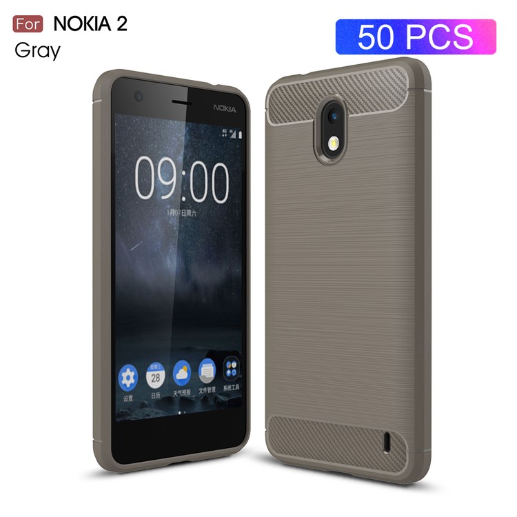50PCS/Lot Carbon Fibre Brushed TPU Cover Case for Nokia 2 - Grey-1
