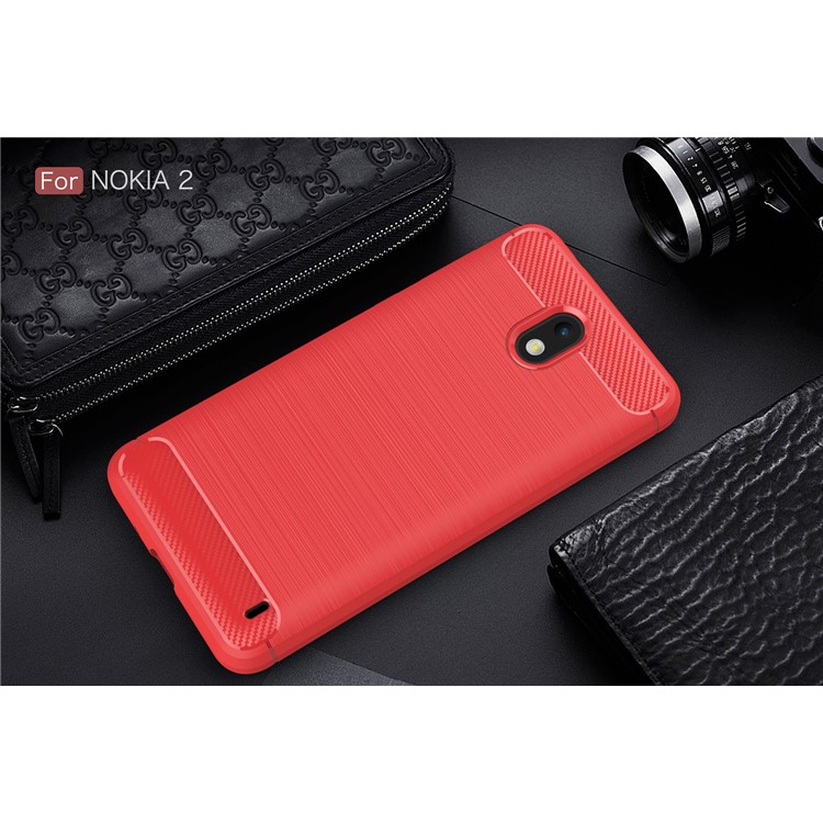 50PCS/Lot Carbon Fibre Brushed TPU Shell Cover Case for Nokia 2 - Red-2