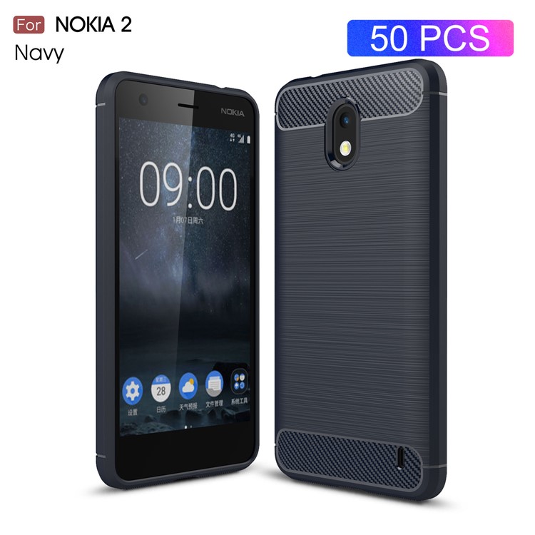 50PCS/Lot Carbon Fibre Brushed TPU Case Accessory for Nokia 2 - Dark Blue-1