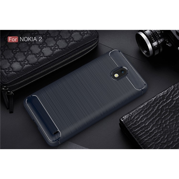 50PCS/Lot Carbon Fibre Brushed TPU Case Accessory for Nokia 2 - Dark Blue-2