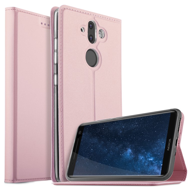 Auto-absorbed Leather Card Holder Shell with Stand for Nokia 8 Sirocco / Nokia 9 - Rose Gold-1