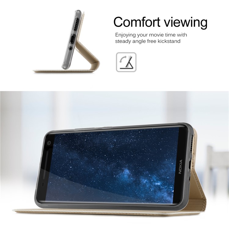 Auto-absorbed PU Leather Card Holder Case with Stand for Nokia 8 Sirocco / Nokia 9 - Gold-5