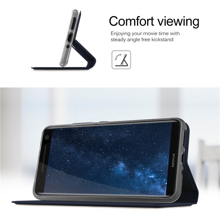 Auto-absorbed Leather Folio Case with Stand for Nokia 8 Sirocco / Nokia 9 - Dark Blue-5
