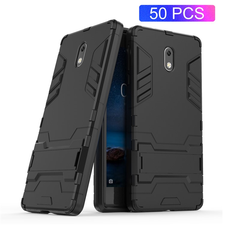 50Pcs/Set Cool Guard PC + TPU Hybrid Shell Case with Kickstand for Nokia 3 - Black-1