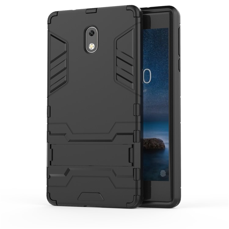 50Pcs/Set Cool Guard PC + TPU Hybrid Shell Case with Kickstand for Nokia 3 - Black-2