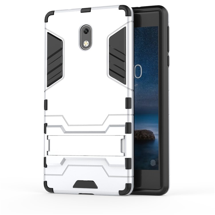 50Pcs/Set Cool Guard PC + TPU Hybrid Protection Cover with Kickstand for Nokia 3 - Silver-2