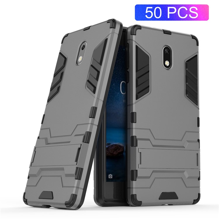 50Pcs/Set Cool Guard PC + TPU Hybrid Kickstand Shell for Nokia 3 - Grey-1