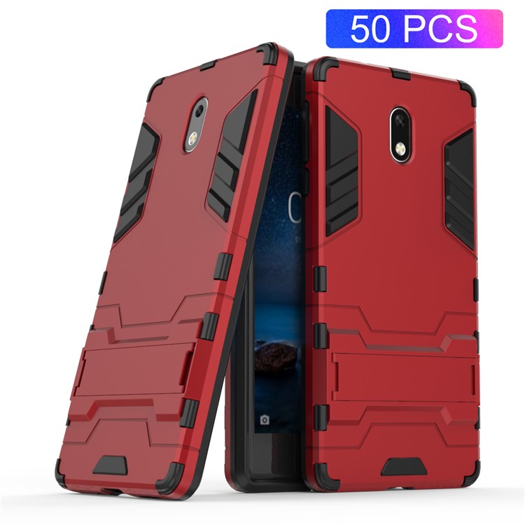 50Pcs/Set Cool Guard PC + TPU Combo Back Case with Kickstand for Nokia 3 - Red-1