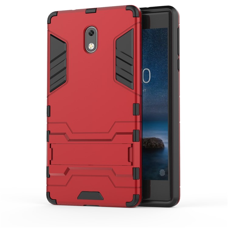 50Pcs/Set Cool Guard PC + TPU Combo Back Case with Kickstand for Nokia 3 - Red-2