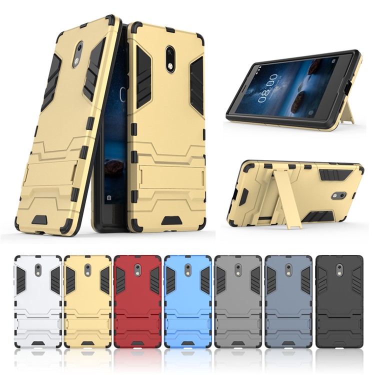 50Pcs/Set Cool Guard PC + TPU Combo Back Case with Kickstand for Nokia 3 - Red-4