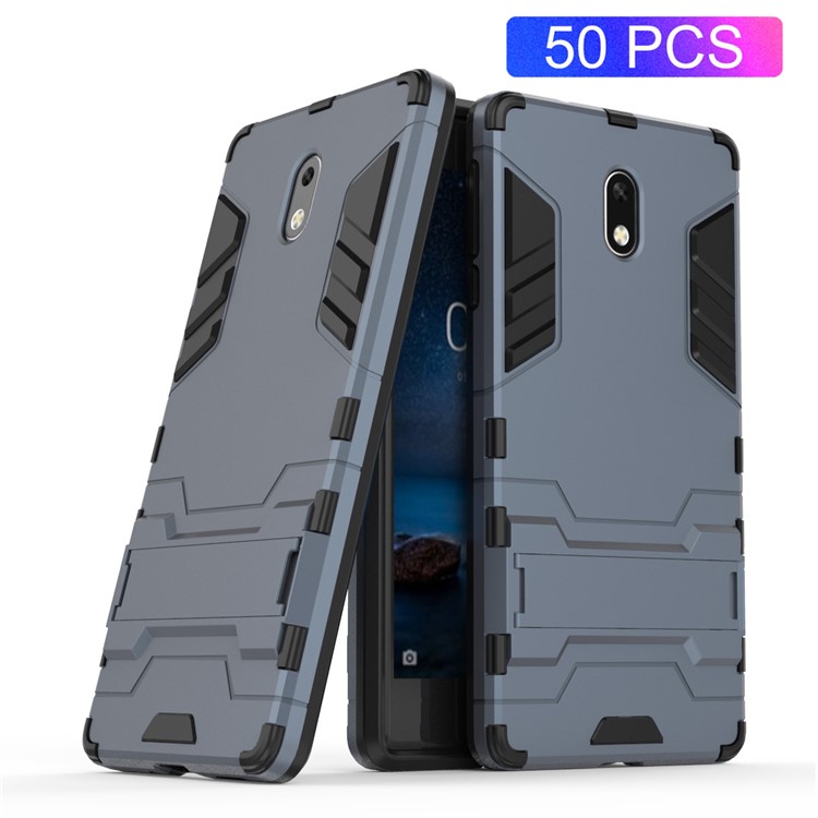 50Pcs/Set Cool Guard PC + TPU Hybrid Protective Phone Casing with Kickstand for Nokia 3 - Dark Blue-1