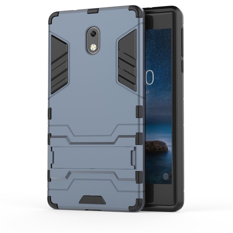 50Pcs/Set Cool Guard PC + TPU Hybrid Protective Phone Casing with Kickstand for Nokia 3 - Dark Blue-2