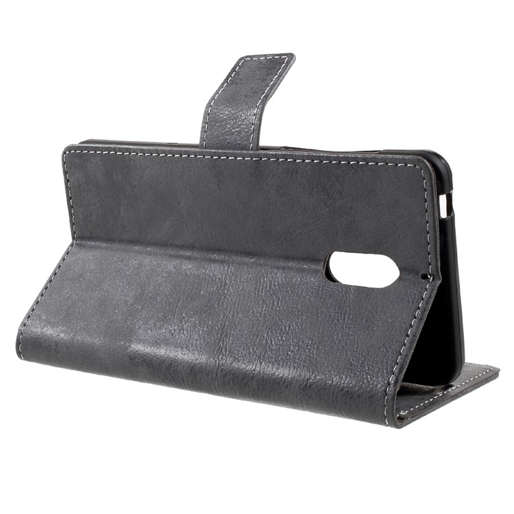 Retro Style Leather Wallet Mobile Phone Cover for Nokia 6 - Grey-4