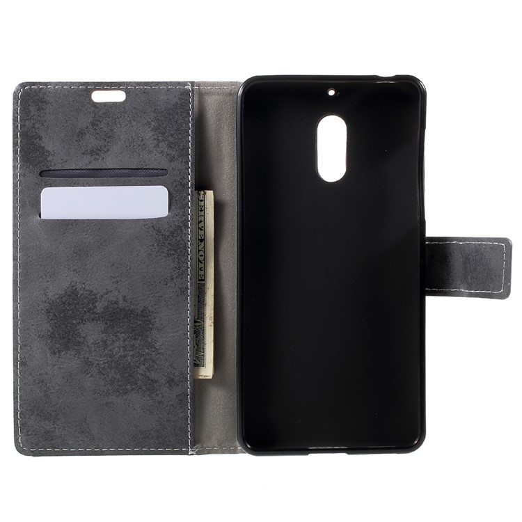 Retro Style Leather Wallet Mobile Phone Cover for Nokia 6 - Grey-5