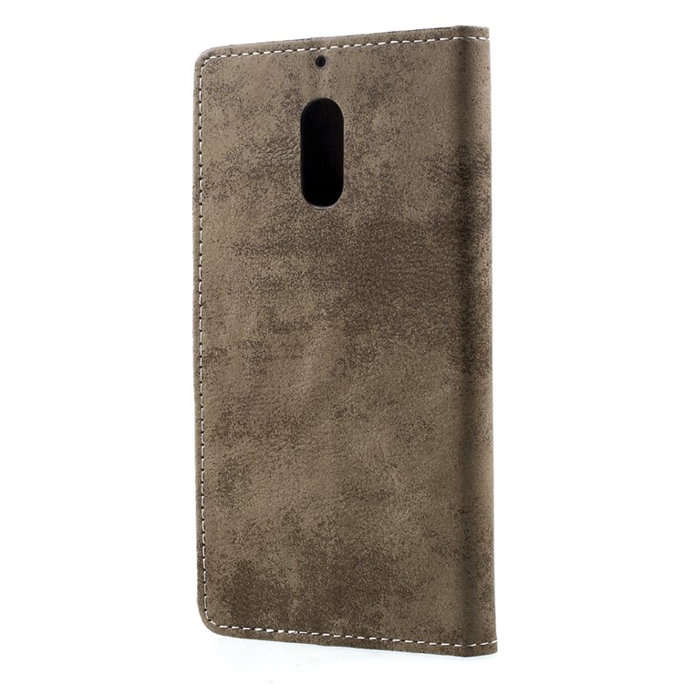Retro Style Mobile Case Leather Wallet Stand Cover for Nokia 6 - Khaki-3