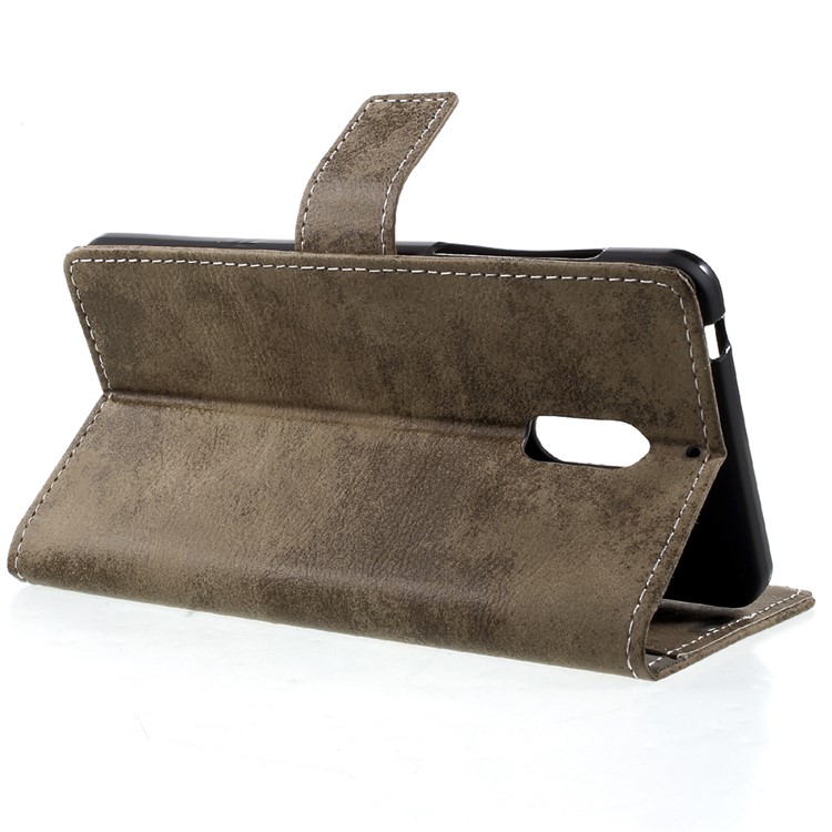 Retro Style Mobile Case Leather Wallet Stand Cover for Nokia 6 - Khaki-4
