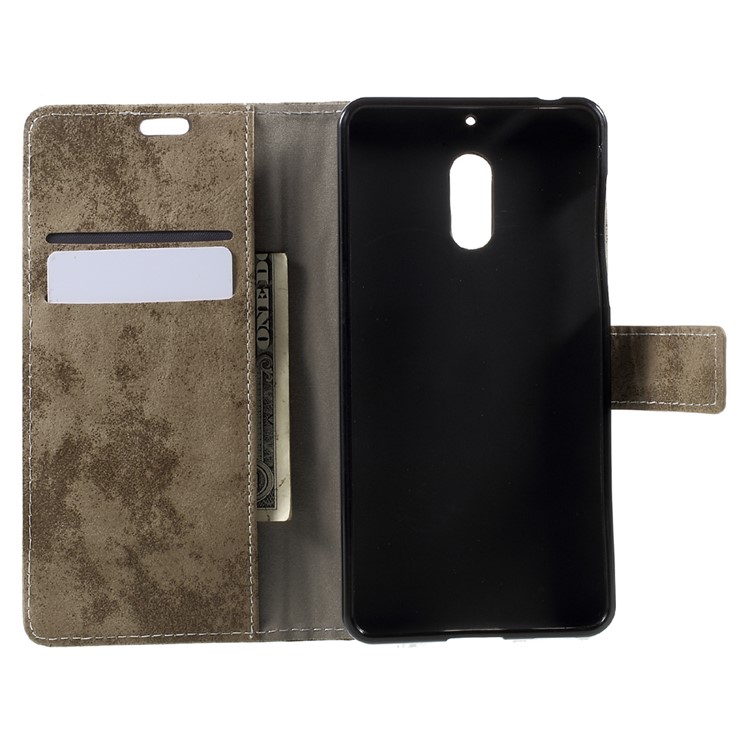 Retro Style Mobile Case Leather Wallet Stand Cover for Nokia 6 - Khaki-5