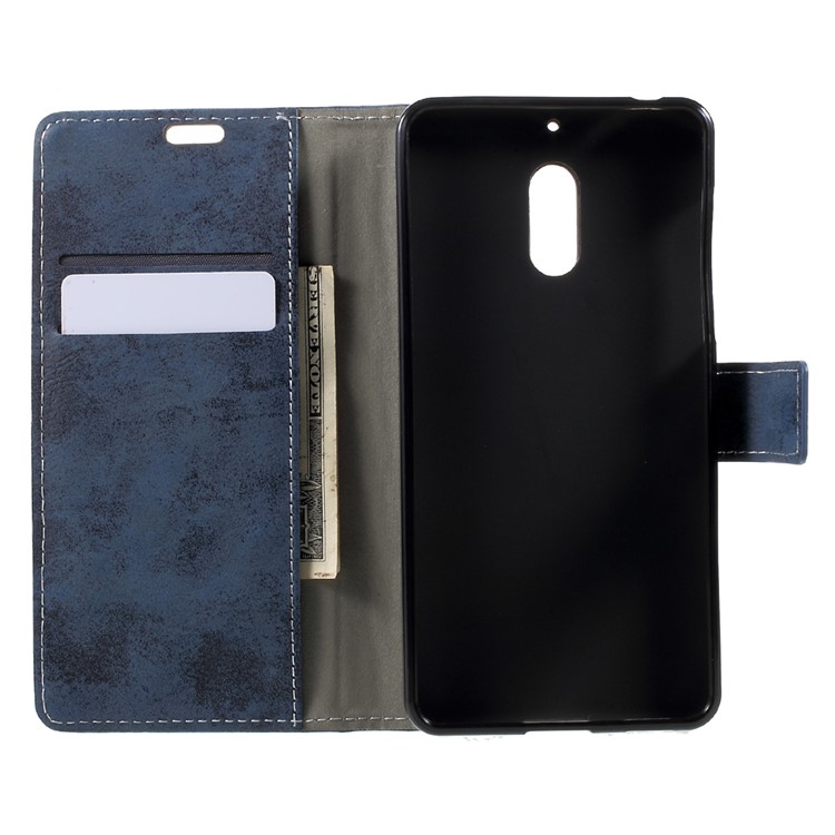 Vintage Style PU Leather Stand Shell with Card Slots for Nokia 6 - Blue-5