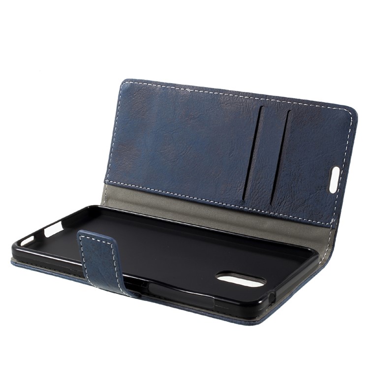 Vintage Style PU Leather Stand Shell with Card Slots for Nokia 6 - Blue-6