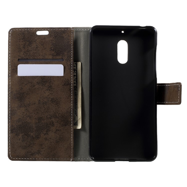 For Nokia 6 Retro Style Magnetic Leather Wallet Mobile Phone Shell - Coffee-5