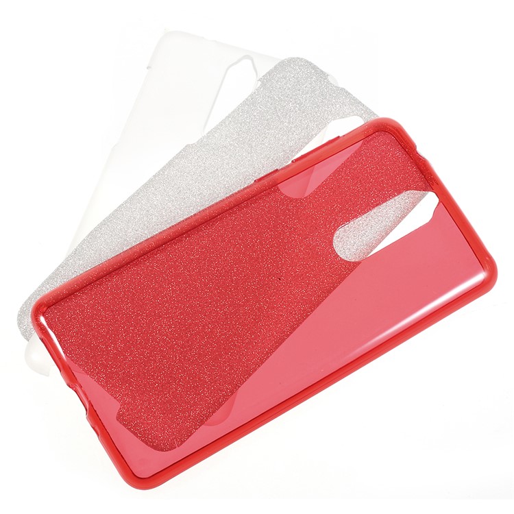 3-in-1 Glittery Powder Paper TPU + PC Hybrid Shell for Nokia 8 - Red-1