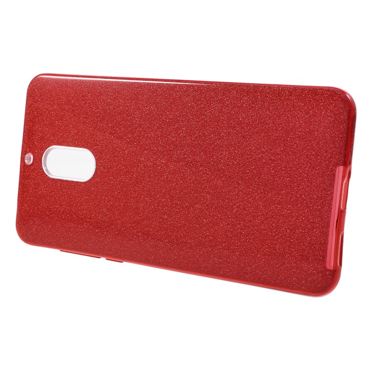 3-in-1 Glittery Powder Paper TPU + PC Hybrid Case for Nokia 6.1 (5.5-inch) - Red-2