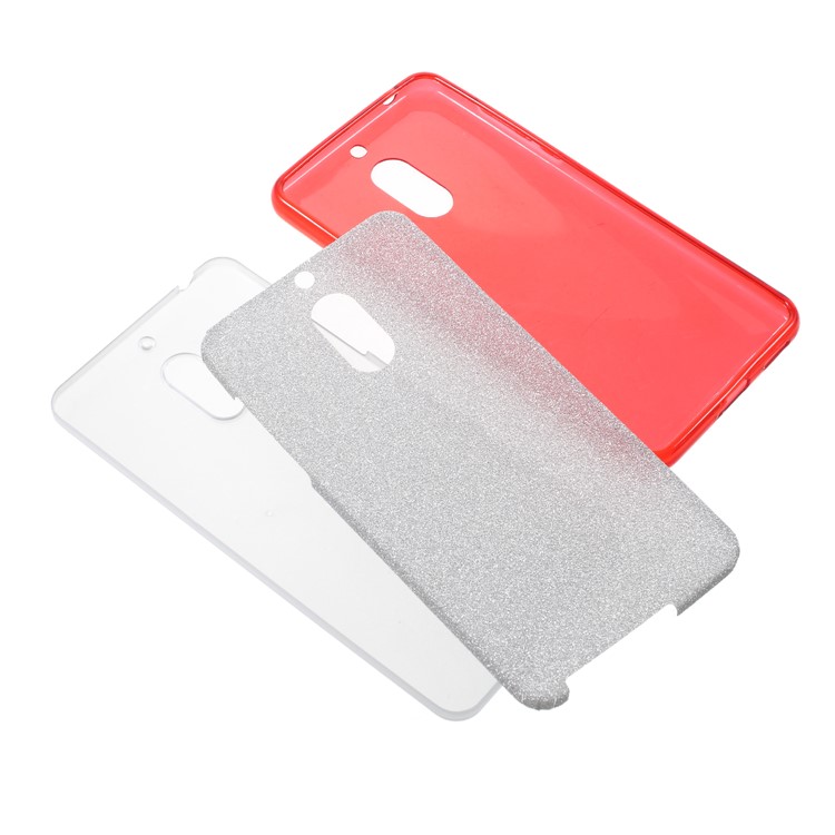3-in-1 Glittery Powder Paper TPU + PC Hybrid Case for Nokia 6.1 (5.5-inch) - Red-4