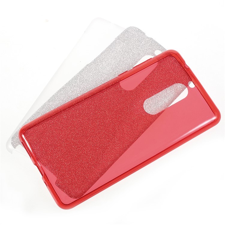 3-in-1 Glittery Powder Paper TPU + PC Hybrid Shell for Nokia 5 - Red-1