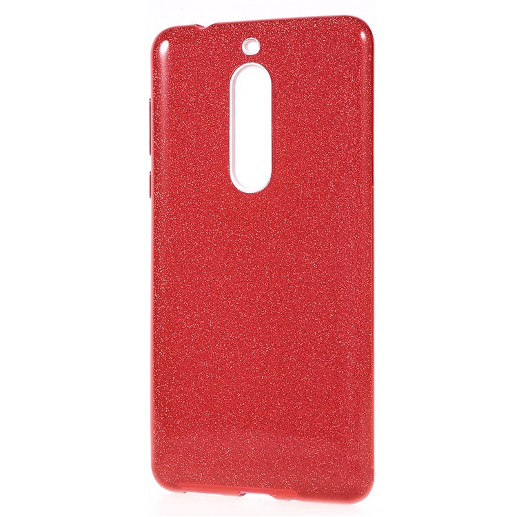 3-in-1 Glittery Powder Paper TPU + PC Hybrid Shell for Nokia 5 - Red-3