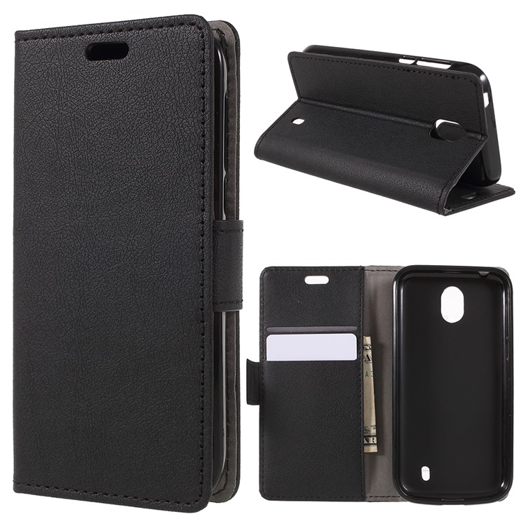 PU Leather Wallet Stand Protective Cover for Nokia 1 - Black-1