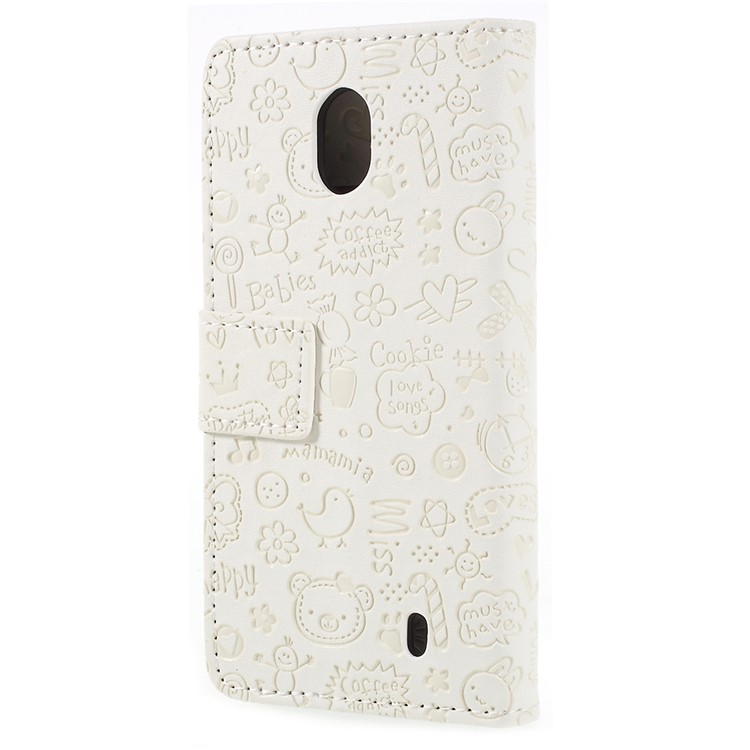 Cartoon Graffiti PU Leather Wallet Cell Phone Cover with Stand for Nokia 1 - White-3