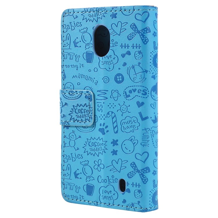 Cartoon Graffiti PU Leather Flip Stand Mobile Cover for Nokia 1 - Blue-3