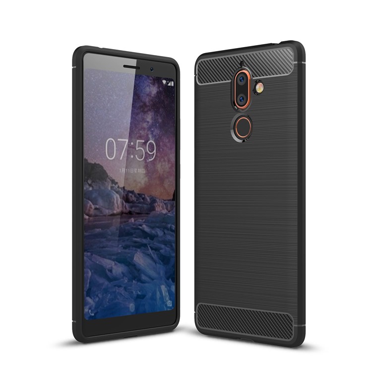 

Carbon Fiber Texture Brushed TPU Mobile Phone Case for Nokia 7 plus - Black, 7 plus