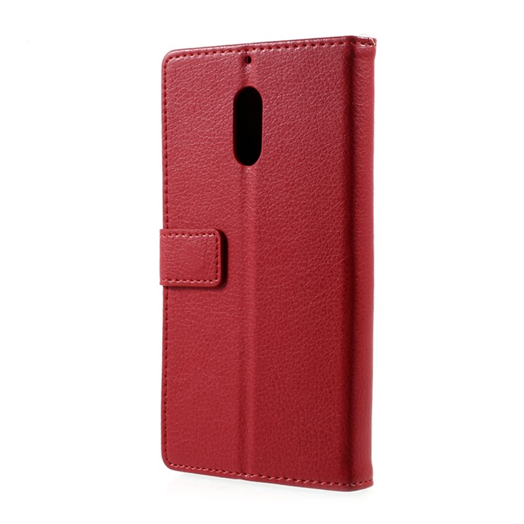 For Nokia 6 Litchi Texture Stand Leather Wallet Phone Case Shell - Red-3