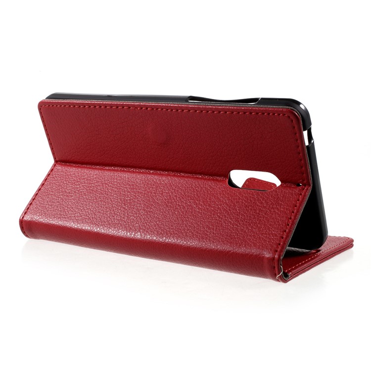 For Nokia 6 Litchi Texture Stand Leather Wallet Phone Case Shell - Red-4