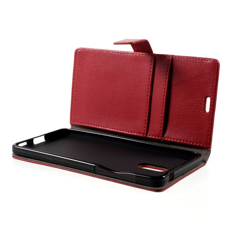 For Nokia 6 Litchi Texture Stand Leather Wallet Phone Case Shell - Red-6