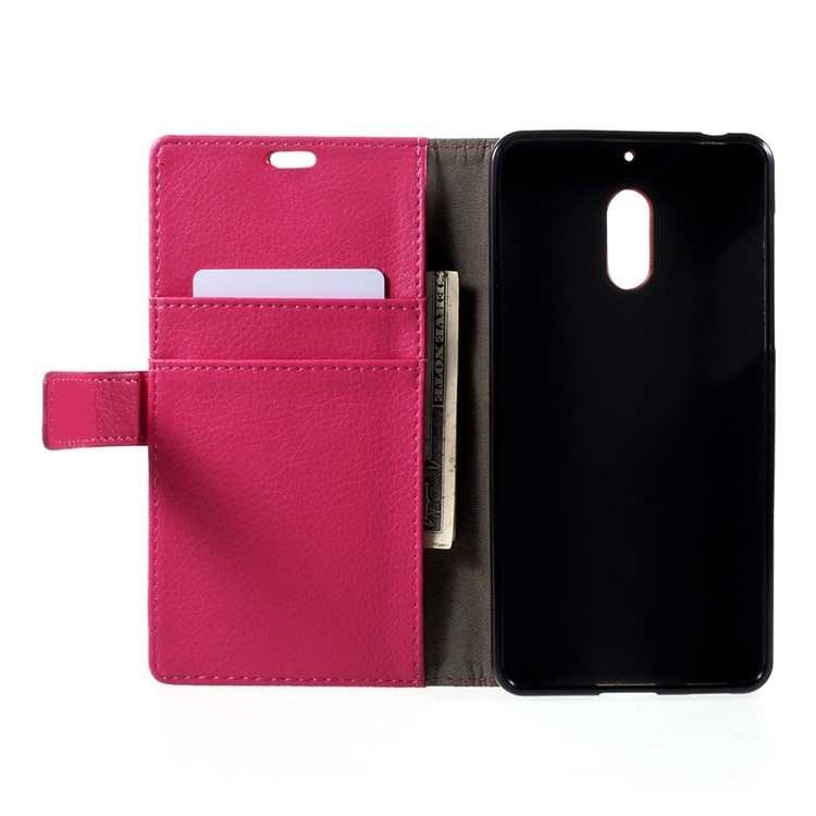 For Nokia 6 Litchi Texture Stand Wallet Leather Mobile Shell Case - Rose-5