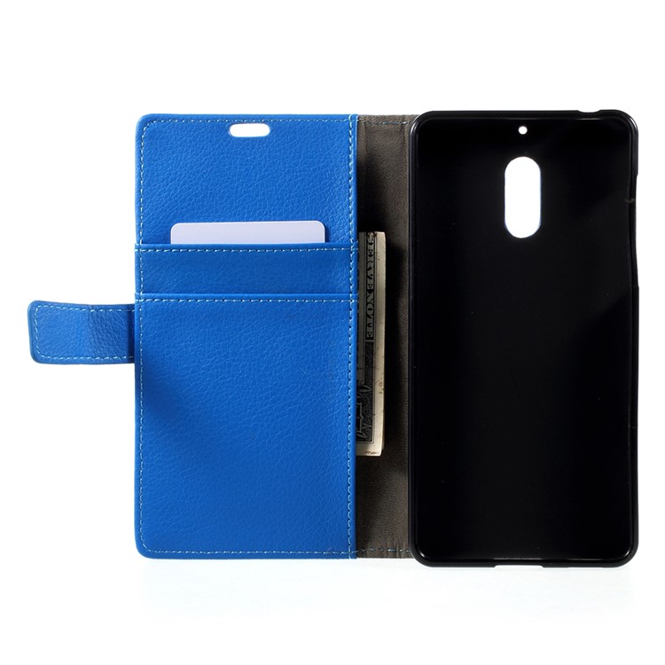 For Nokia 6 Litchi Texture Wallet Leather Case with Supporting Stand - Blue-5
