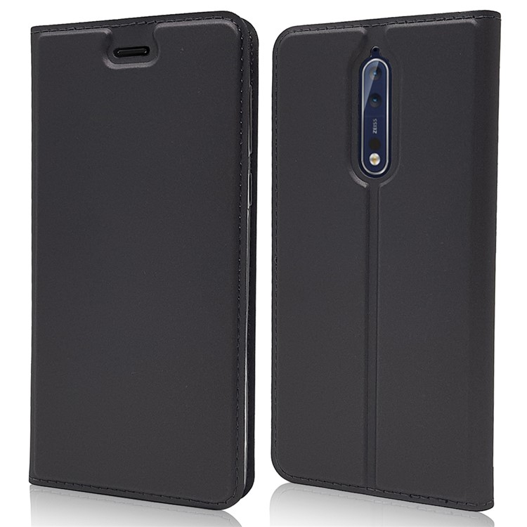 Magnetic Leather Card Holder Stand Case for Nokia 8 - Black-1