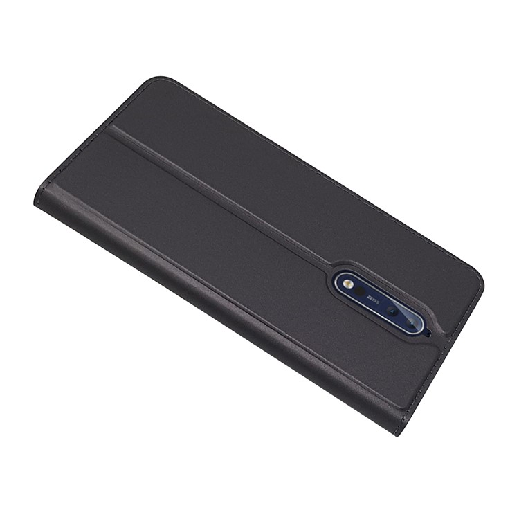 Magnetic Leather Card Holder Stand Case for Nokia 8 - Black-4