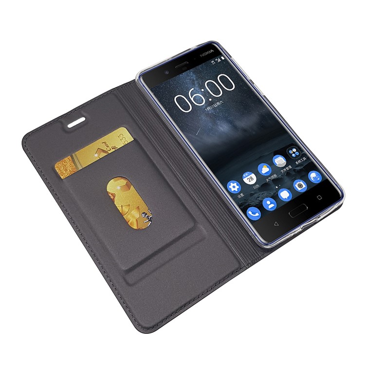 Magnetic Leather Card Holder Stand Case for Nokia 8 - Black-5